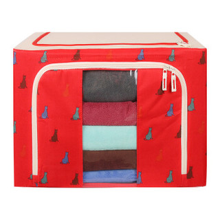 绿之源 新款布艺收纳箱大号储物箱可折叠衣物整理箱子88升红色猫