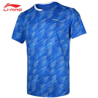 李宁（LI-NING）新款男子运动T恤羽毛球比赛上衣多色可选速干 AAYP063-1 晶蓝色 M码/170