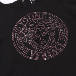 young versace 范思哲 奢侈品童装 女童黑色棉质美杜莎头像长袖连衣裙