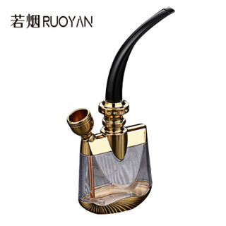 若烟（Ruoyan） 水烟壶 过水过滤烟斗 可清洗烟斗两用可卷烟丝烟袋 方形金色双烟锅 RY1006