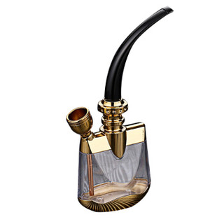 若烟（Ruoyan） 水烟壶 过水过滤烟斗 可清洗烟斗两用可卷烟丝烟袋 方形金色双烟锅 RY1006