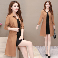 BANDALY 2019秋季新品女装风衣女中长款纯色休闲韩版洋气薄款外套 KKWH1130 卡其 3XL