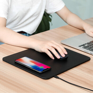 飞遁（LESAILES）无线充电器鼠标垫安卓苹果通用 大号加厚游戏鼠标垫电脑桌垫 黑色