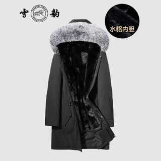 雪豹派克服 貂皮大衣 新品尼克服男水貂内胆狐狸毛领中长款冬季男装02472 黑色 48