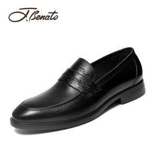 宾度（J.Benato）男士英伦商务正装头层牛皮一脚套皮鞋 7C726 黑色 43