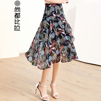 尚都比拉印花雪纺半身裙女2019女装新品不规则复古裙子182Q0320191