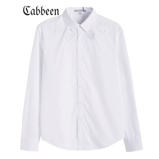 Cabbeen 卡宾男装立领纯棉长袖衬衫白色个性人物图案休闲上衣潮B 漂白色01 56/190/XXXL