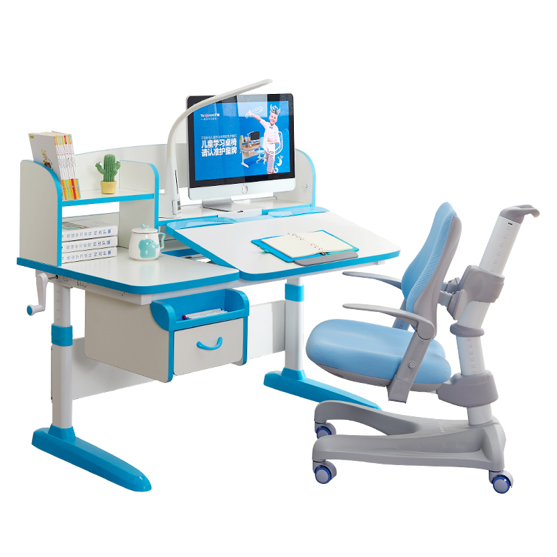 Totguard 护童 抑菌系列 儿童学习桌椅套装 （HTH-512YW 蓝+HTY-637F 蓝）