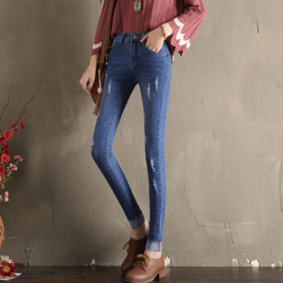 商品joy of joy 京东女装2019弹力紧身牛仔裤女九分裤高腰小脚裤翻边