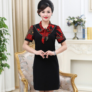 俞兆林 中长裙韩版大码女装甜美修身显瘦雪纺拼接印花连衣裙 YWQZ182203红色XL