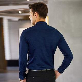 才子（TRIES）衬衫男 男士创意条纹时尚休闲长袖衬衫 1375E2121 深蓝色 XL(175/92A)