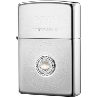 ZIPPO 之宝 防风煤油打火机 幸运石-白 拉丝镀银 生日礼物送男友 单机