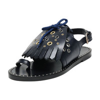 BURBERRY 巴宝莉 女款海军蓝色皮质平底凉鞋 40646701 36码