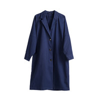 intercrew风衣女2019春秋新款韩版休闲时尚百搭纯色宽松版大码中长款翻领风衣女 ICR3UJ52A 深蓝色 85/S