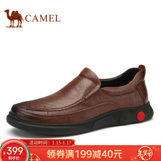 骆驼（CAMEL） 男鞋 复古百搭牛皮软底商务休闲皮鞋 A932155280 棕色 40