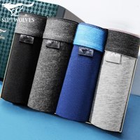 七匹狼男士内裤男平角裤95%棉舒适透气短裤头带门襟四角裤 4条盒装 L(170/85)