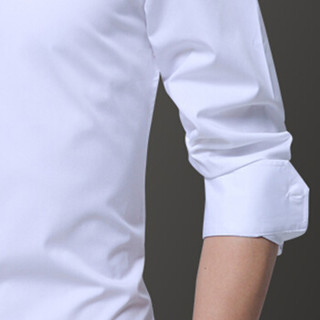 猫人（MiiOW）衬衫男士商务休闲简约纯色大码长袖衬衣A180-5618A白色M