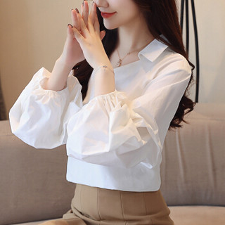 堡晟 2019秋季新款女装新品衬衫女韩版chic长袖雪纺衫上衣 zx2A027-826 白色 XL