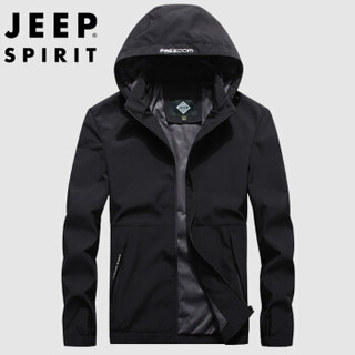 吉普（JEEP）夹克男2019年秋冬新品商务休闲连帽男装上衣外套ZGQ7233 黑色 3XL