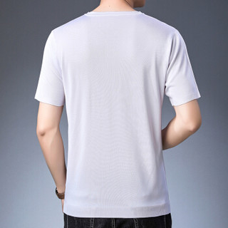 皮尔卡丹T恤男夏季短袖提花V领纯色套头商务休闲短袖打底衫白色 L