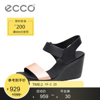 ECCO爱步一字带凉鞋女坡跟 优雅气质高跟女鞋 蕾雅坡跟凉鞋系列249683 裸粉色/黑色24968351022 37 *2件