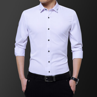 美国苹果 AEMAPE 衬衫男长袖2019新款韩版潮流寸衫修身帅气休闲商务男装 白色 3XL