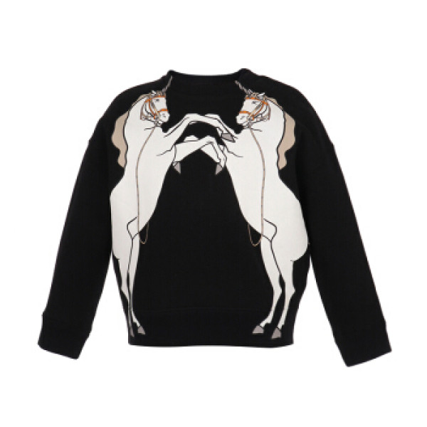 巴宝莉/博柏利 奢侈品童装 19秋冬新款 女童黑色混纺独角兽圆领印花