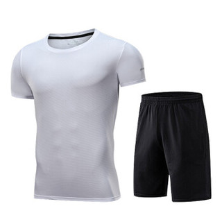 潮流假期 运动套装男新款训练速干健身服夏季篮球羽毛球薄款吸汗透气宽松跑步服 NZ9008-白色-短袖两件套--L