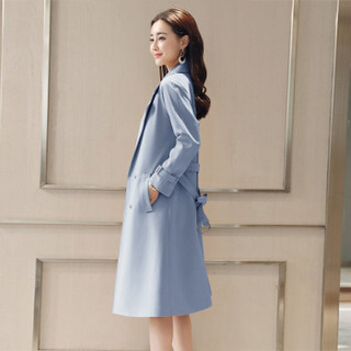 新薇丽（Sum Rayleigh）秋季新款2019 韩版修身显瘦开叉气质女装外套风衣女 ZDKW8158 蓝色 XXL