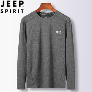 吉普 JEEP 长袖T恤男2019秋冬上衣篮球训练健身服吸汗透气速干衣G500 深灰  2XL/175