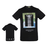 VERSACE JEANS 范思哲 奢侈品 男士黑色棉质胶印图案圆领短袖T恤 B3GTB72C 36609 899 XL码