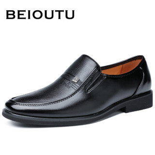 北欧图（BEIOUTU）男皮鞋商务休闲鞋时尚经典英伦套脚圆头正装皮鞋 663 黑色 40