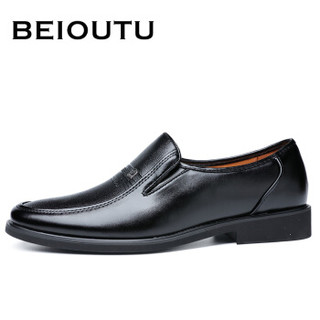 北欧图（BEIOUTU）男皮鞋商务休闲鞋时尚经典英伦套脚圆头正装皮鞋 663 黑色 40