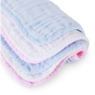 全棉时代（PurCotton）2100014501-000 全棉时代蓝粉白色水洗纱布手帕 6条/盒 25x25cm