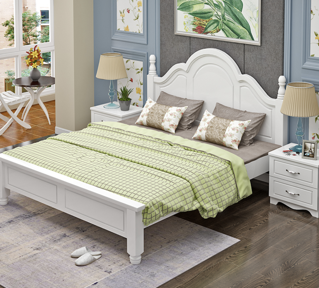 lanshome 兰秀家居 欧式松木床1.5m 送床垫 床头柜组合