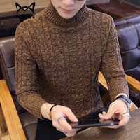 猫人（MiiOW）毛衣 男士简约纯色高领长袖针织打底衫211-M915咖啡色L