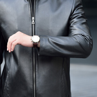 俞兆林（YUZHAOLIN）绵羊皮衣 男士大码薄款夹克外套5017-1523-1黑色4XL
