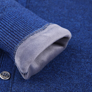 凯撒KAISER 保暖衬衫男 加绒加厚商务休闲修身针织衫毛衣假两件 2019冬季新款 BN22深蓝色-V领 XL/175