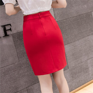 新薇丽（Sum Rayleigh）不规则包臀裙 2019夏季新款韩版开叉高腰短裙弹力一步职业包裙 GGSS5633 红色 3XL