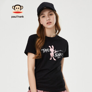 Paul Frank/大嘴猴 短袖女2019新款时尚印花圆领ins超火的上衣女 PFCTE192061W 黑色 L