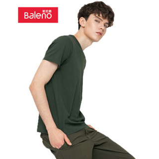 班尼路（Baleno）T恤男 纯色t恤重磅棉2019男士短袖t恤半袖上衣打底衫男 56G 深墨绿 M
