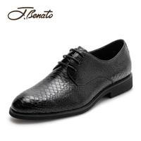 宾度（J.Benato）商务正装时尚压花英伦系带头层牛皮柔软男皮鞋子 8O351 黑色 41