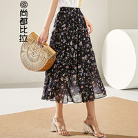 尚都比拉（Sentubila） 2019女装新品百搭修身A字碎花半身裙 192Q0324741 黑底花色 M