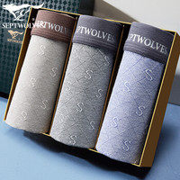 七匹狼男士内裤男平角裤抗菌混纺包腰提花中腰短裤头四角裤 提花3条装 L(170/85)