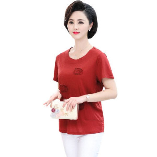 商品仙丫 夏季新款女装新品t恤女中老年女装妈妈装t恤休闲大码打底衫