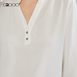 G2000女装商务通勤七分袖衬衫 性感V领纯色女装休闲上衣00743001 白色/01 32/155