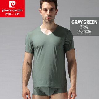 法国皮尔卡丹男士短袖冰丝薄款夏季T恤无痕V领礼盒装休闲打底衫 灰绿 XL