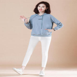 AUDDE 2019秋季新款女装新品绣花卫衣女宽松套头上衣长袖韩版百搭连帽大码打底衫 zx3B09-6186 蓝色 5XL