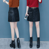 AUDDE 2019秋季新款女装新品黑色半身裙女皮裙百搭包臀裙秋冬短裙高腰a字显瘦裙 HZDF99-1889 黑色 M