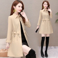 沫欣 风衣女2019秋冬新品韩版双层领修身显瘦单排扣中长款小个子长袖风衣外套 KKFLYJ19301 卡其 XL